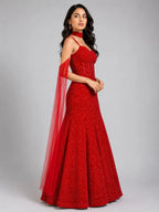 red dupatta lehenga