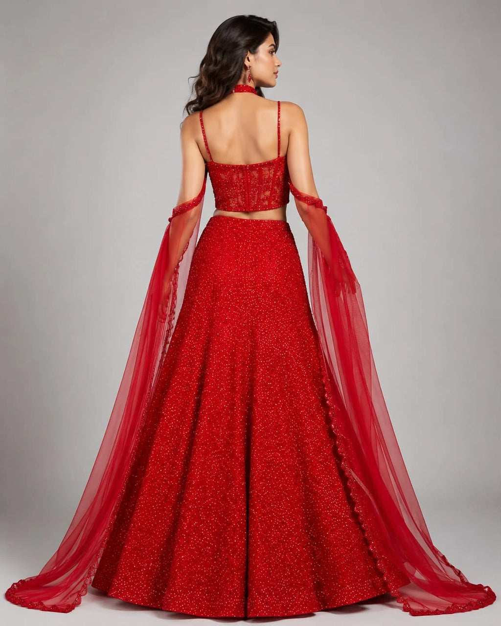 red dupatta lehenga