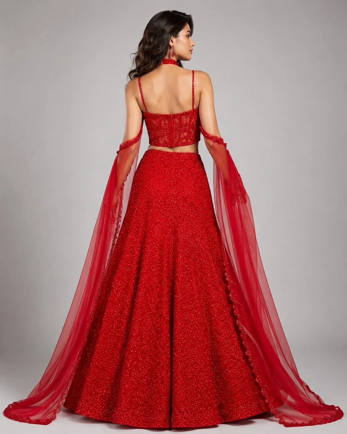 red dupatta lehenga