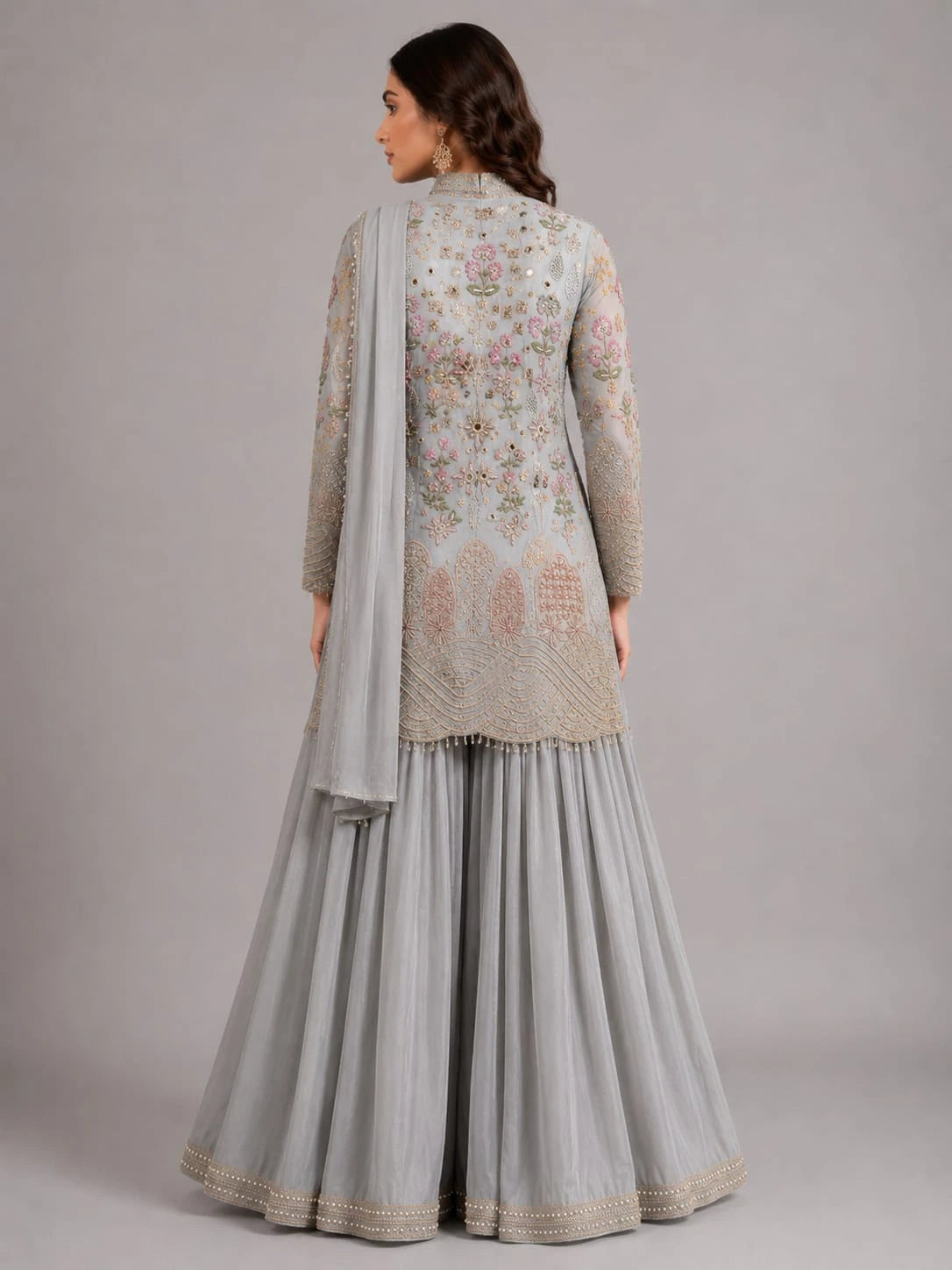 grey floral sharara set