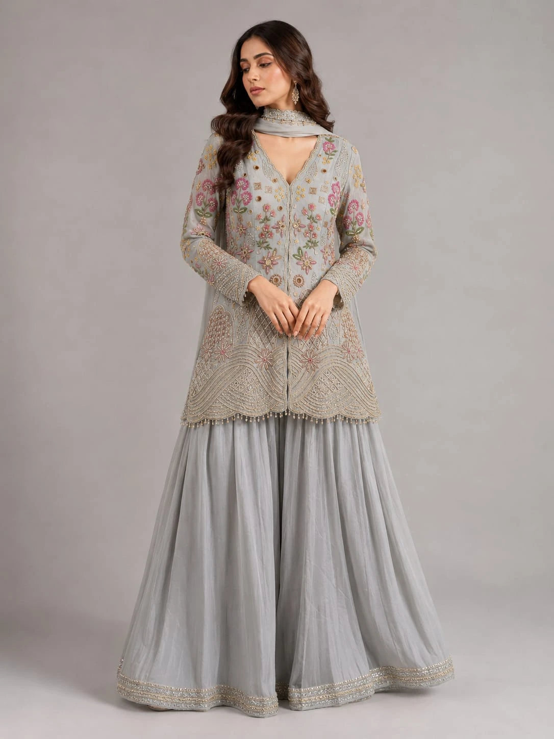 grey floral sharara set