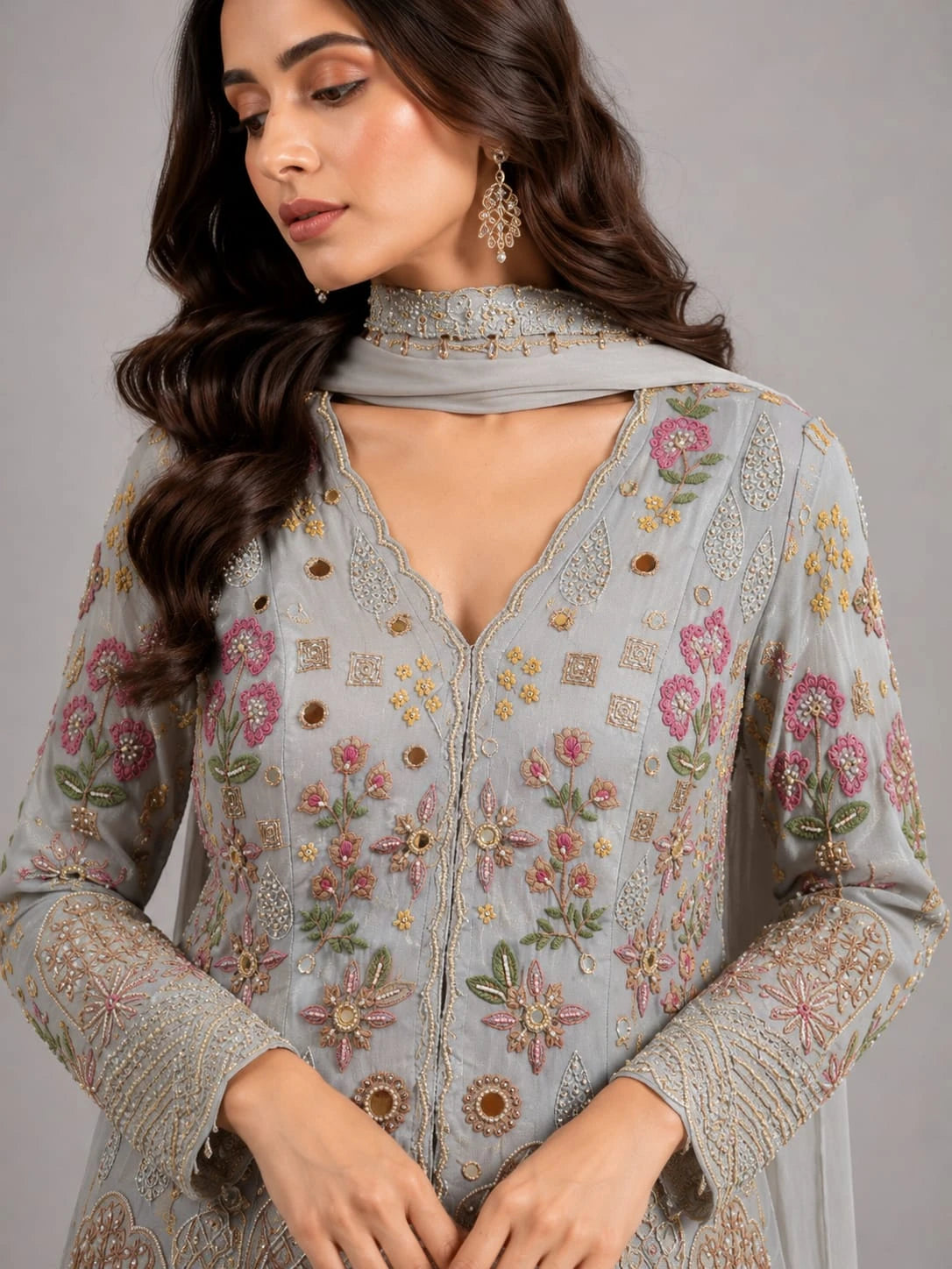 grey floral sharara set