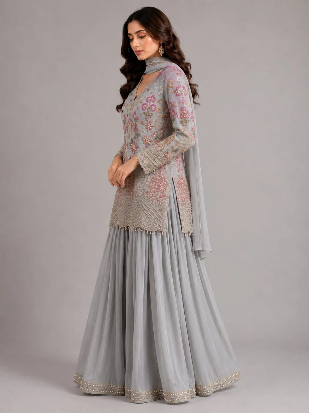grey floral sharara set