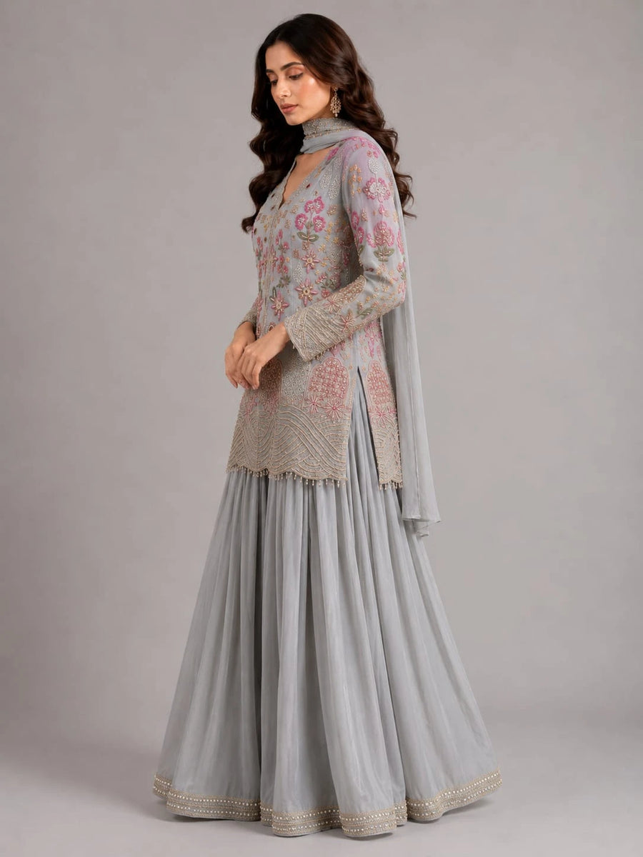grey floral sharara set