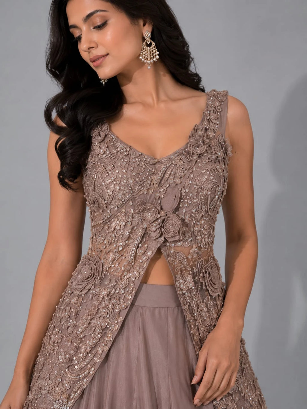 rose copper lehenga