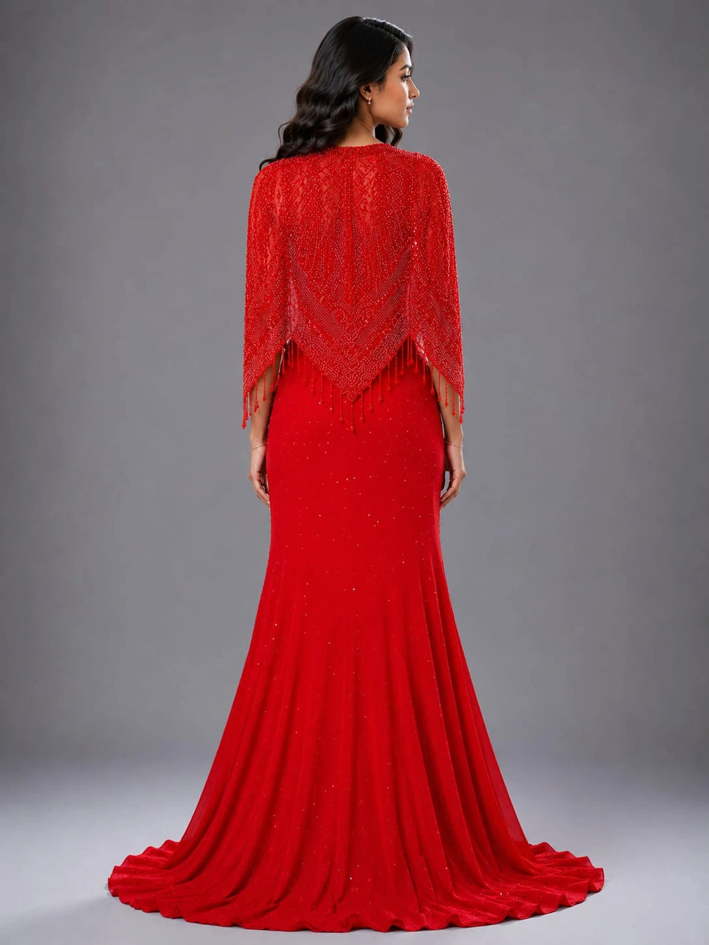 fish cut red lehenga