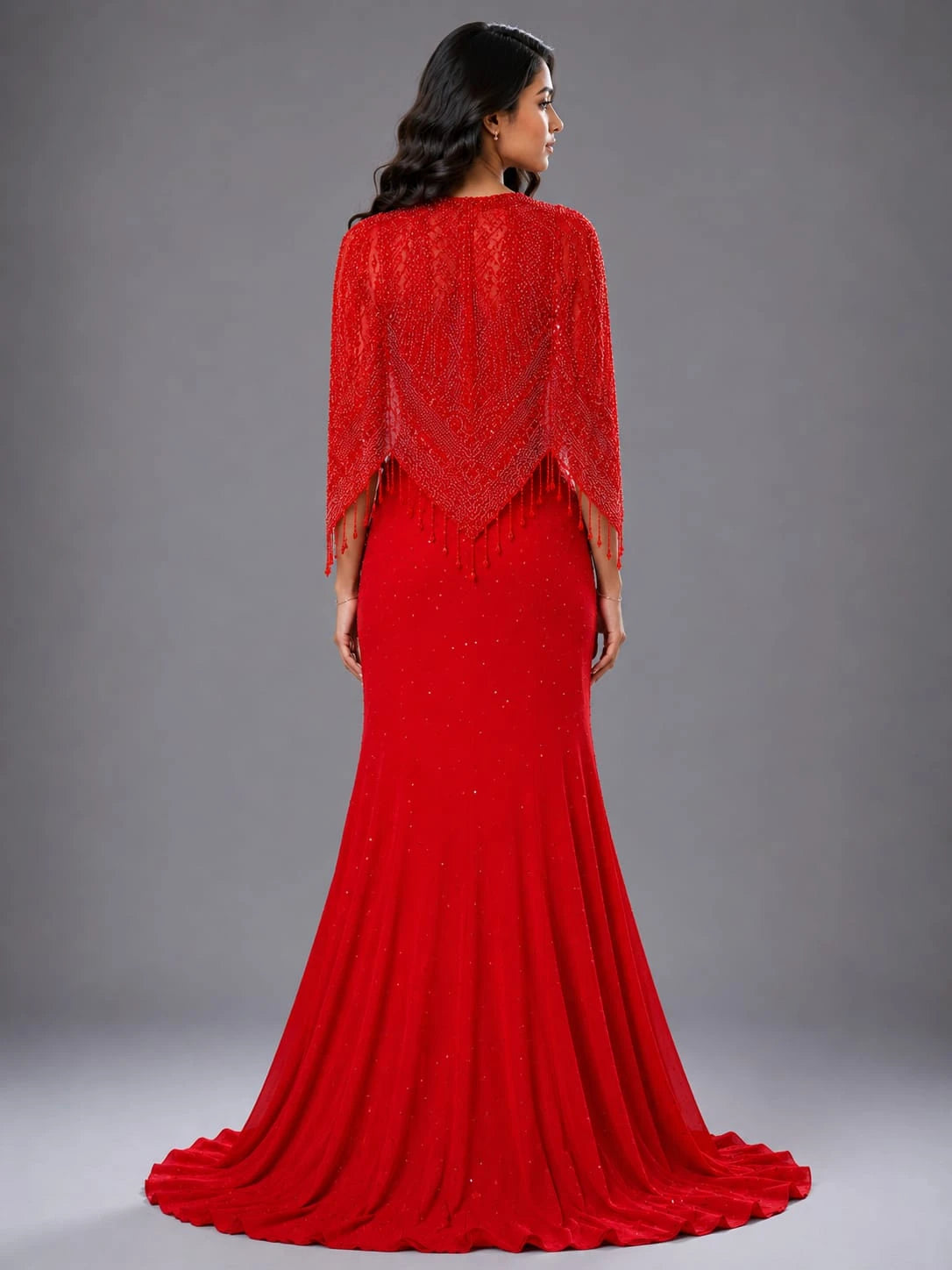 fish cut red lehenga