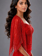 fish cut red lehenga
