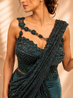 emerald green pre draped saree