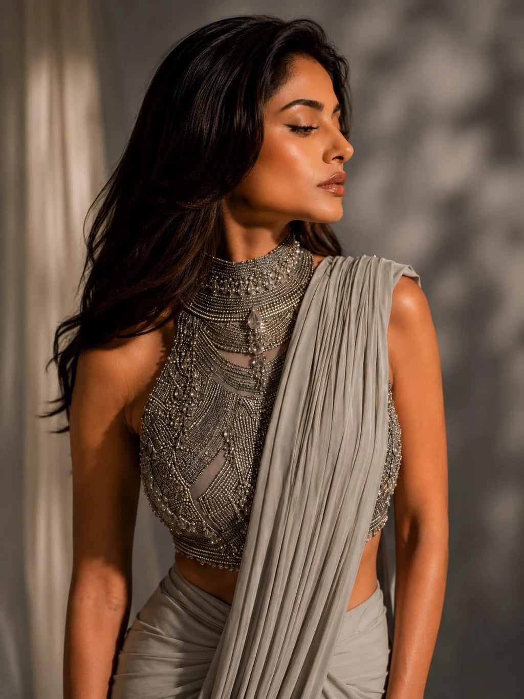 grey ready to wear saree