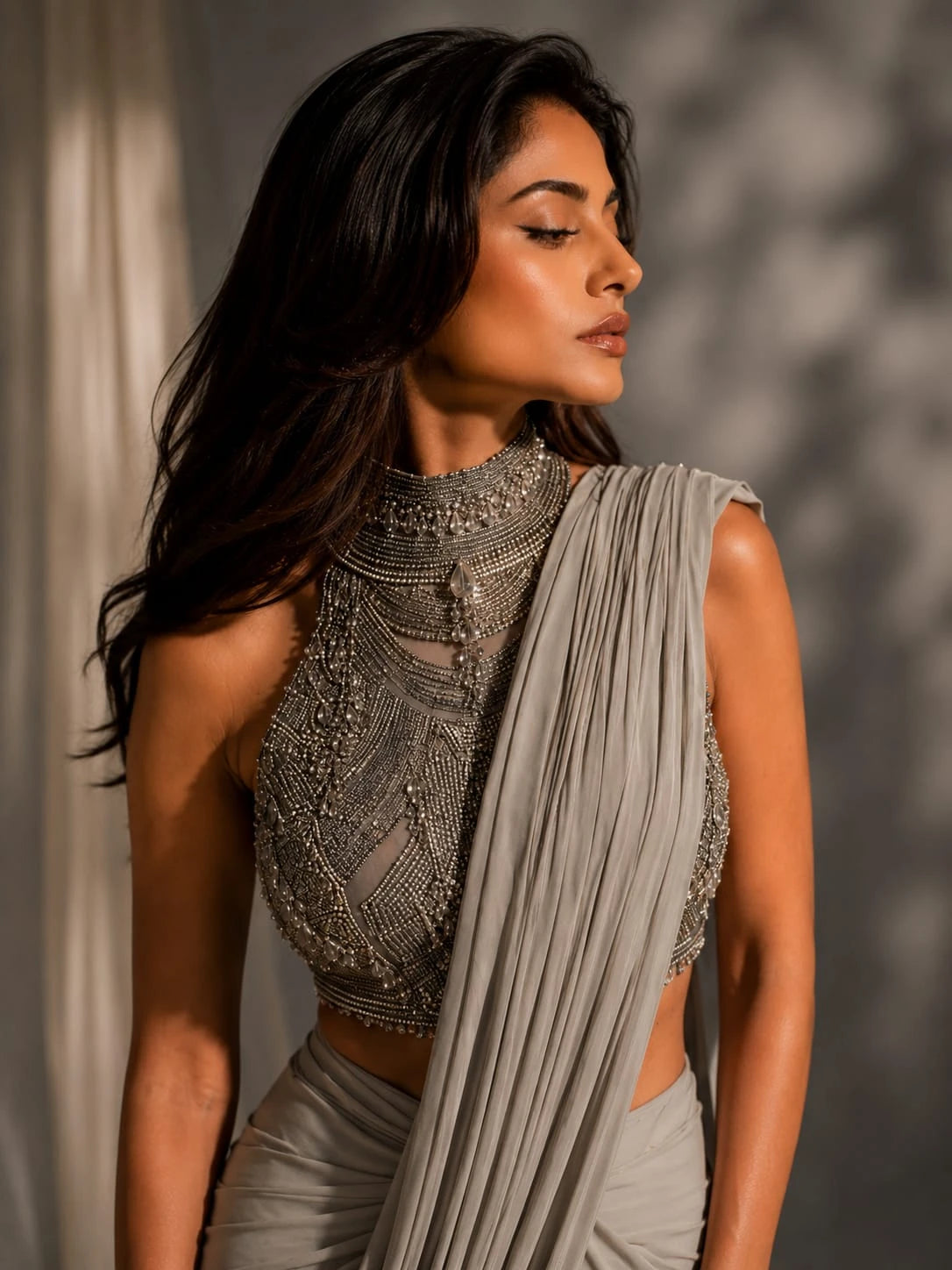 grey ready to wear saree