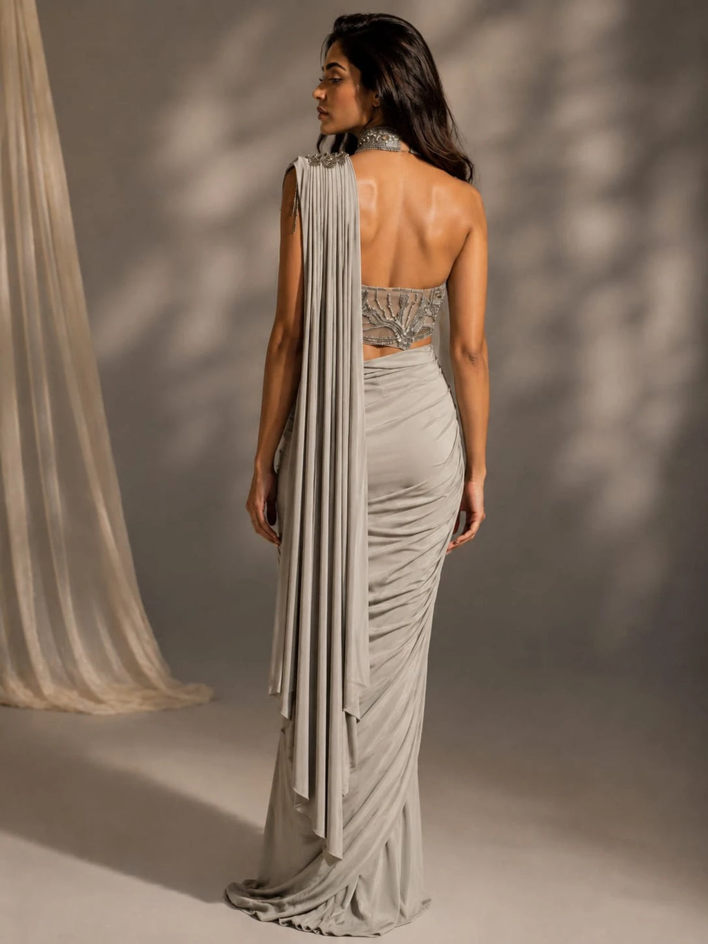 grey ready to wear saree