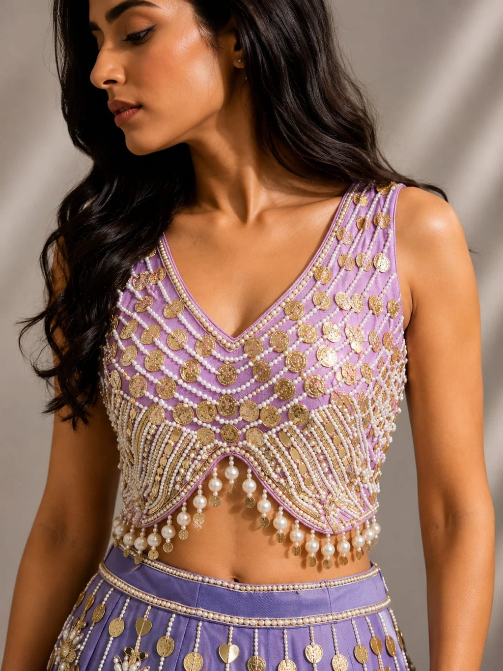 lavender mirror work lehenga