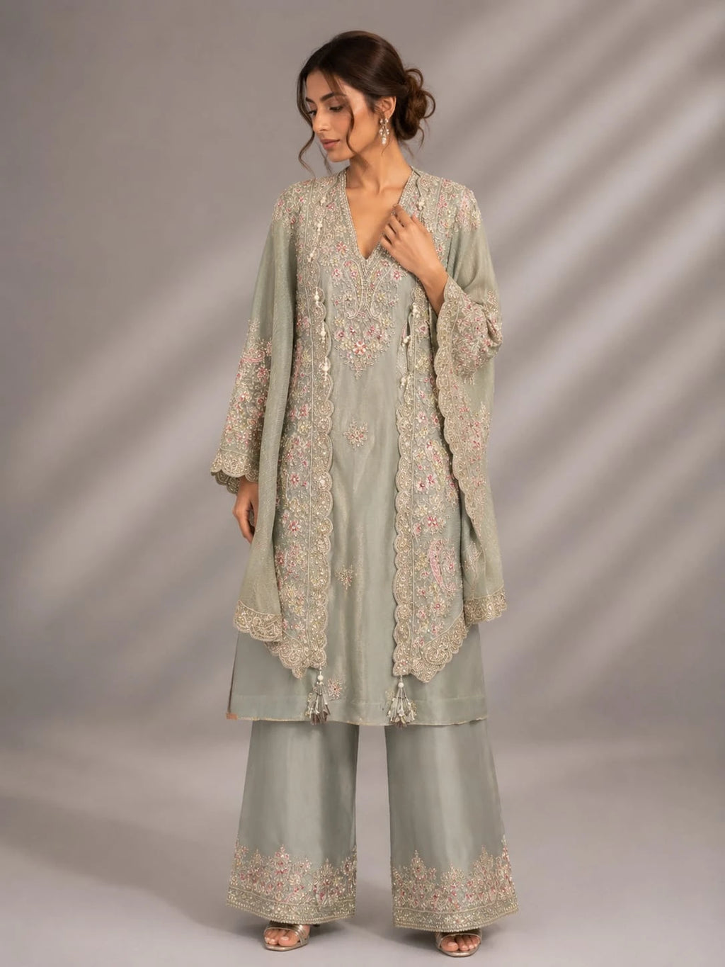 sage grey sharara suit