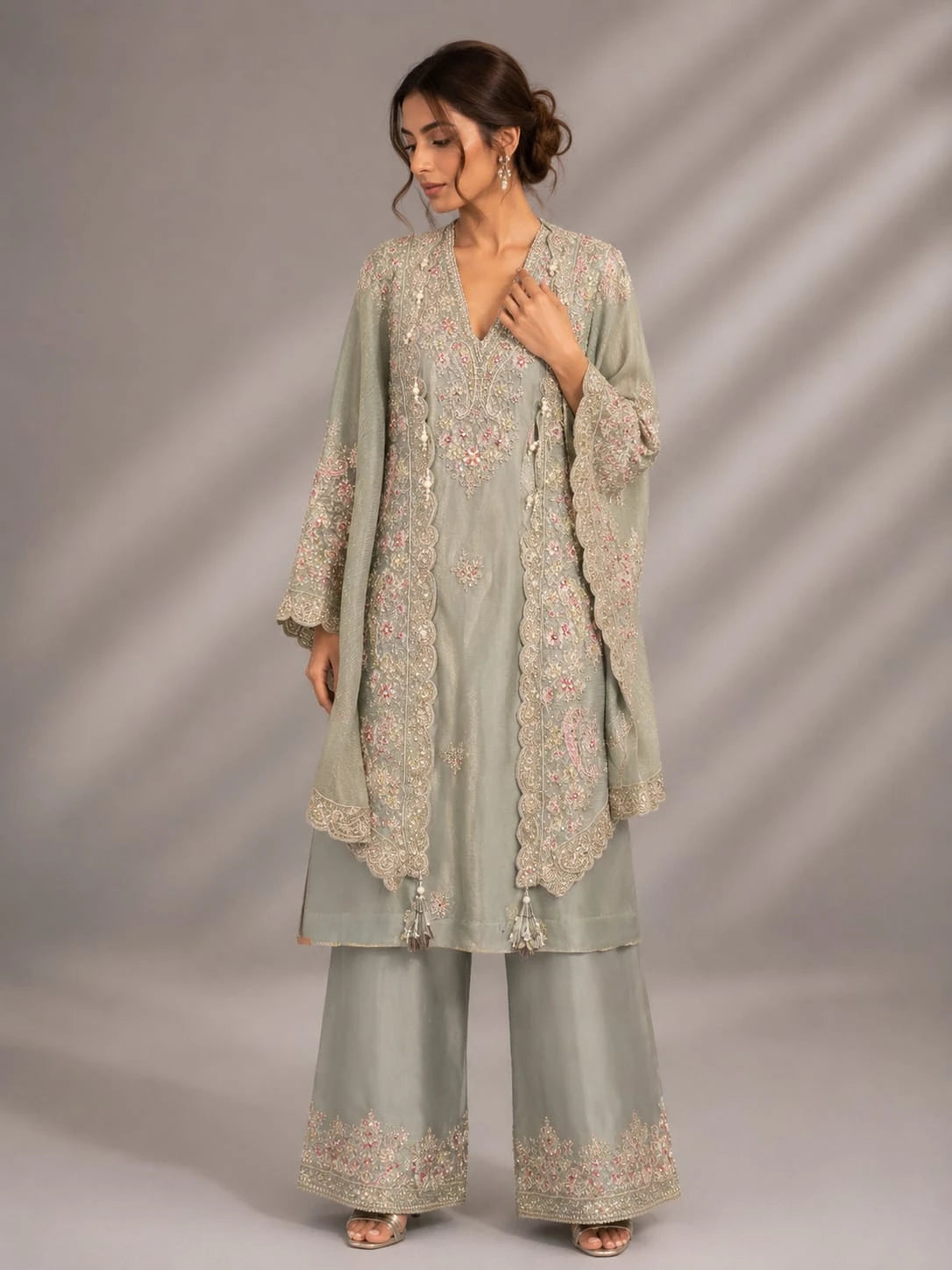 sage grey sharara suit