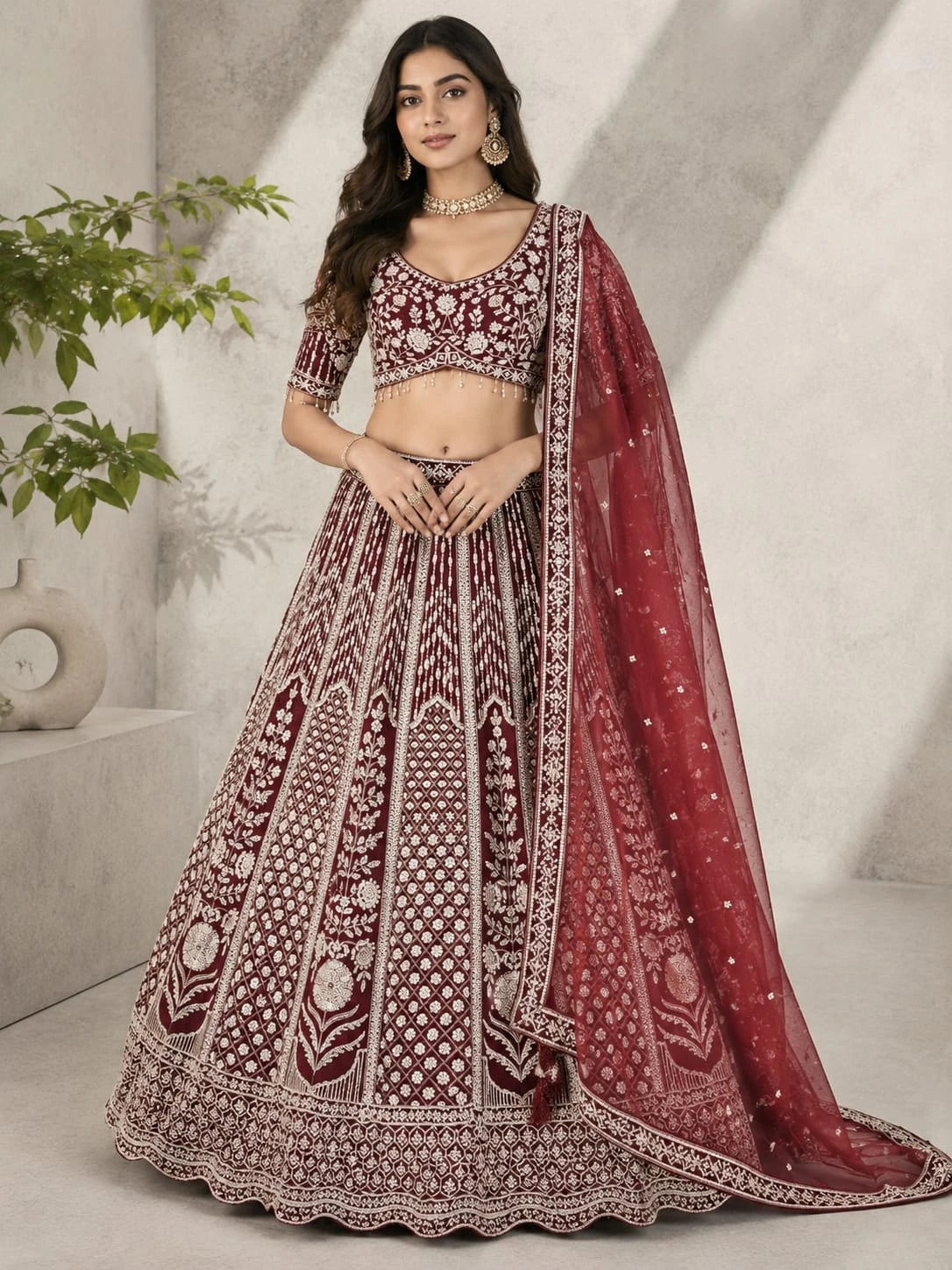 wine color lehenga choli