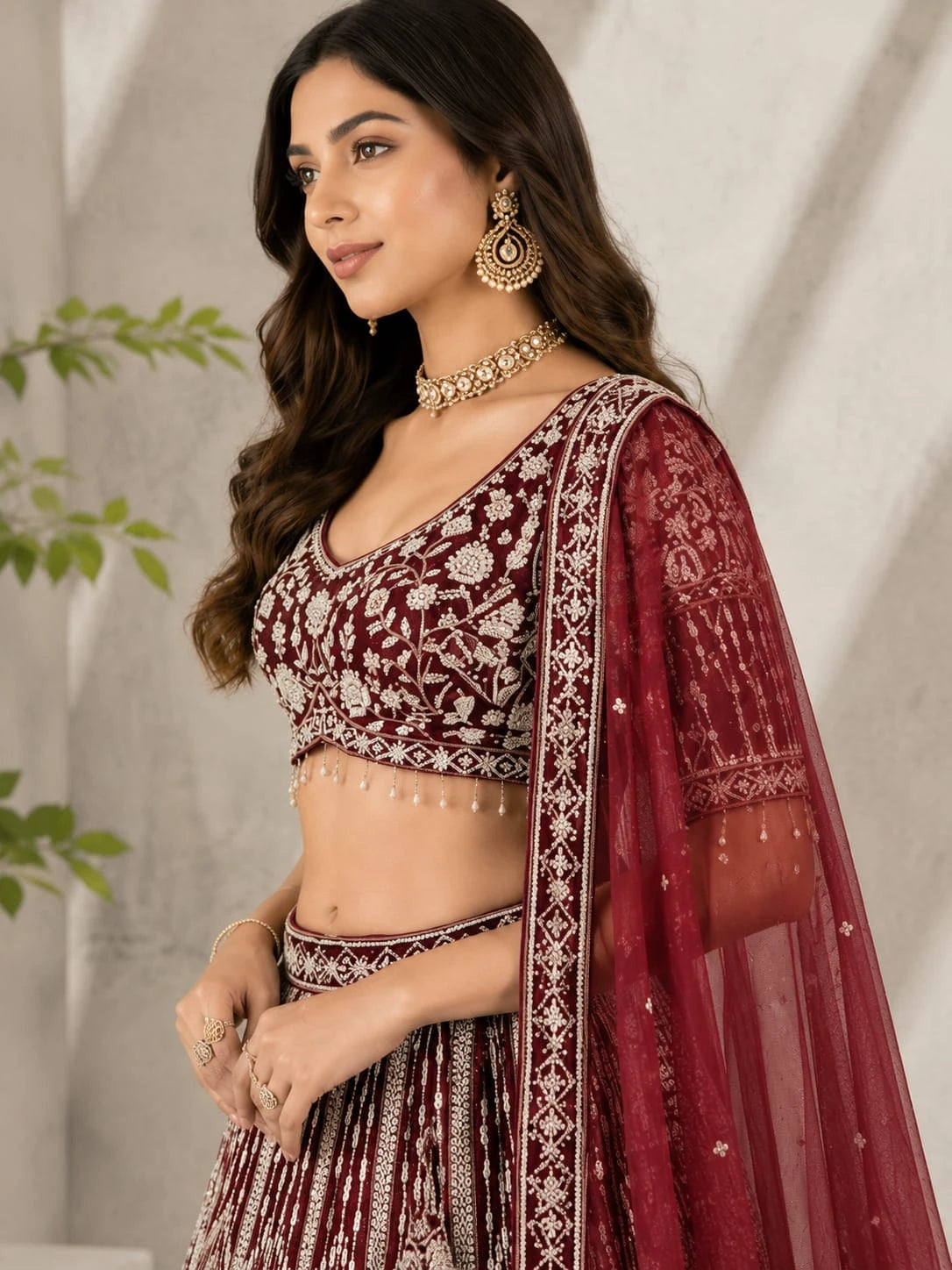 wine color lehenga choli