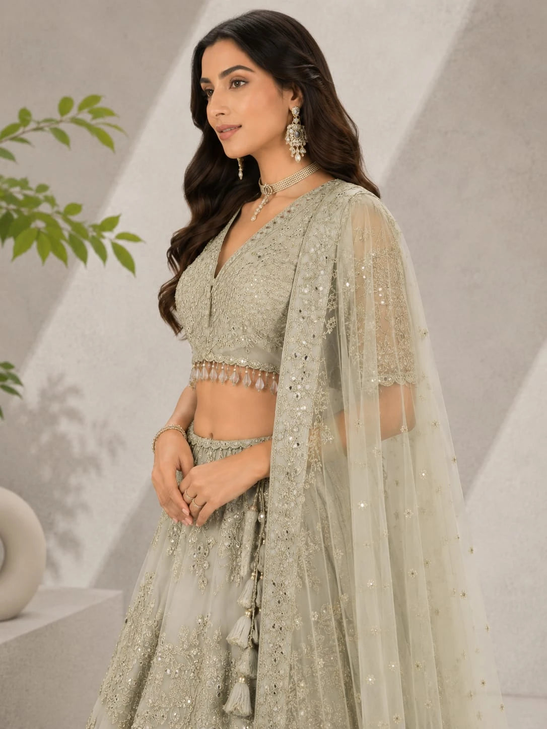 pearl grey lehenga