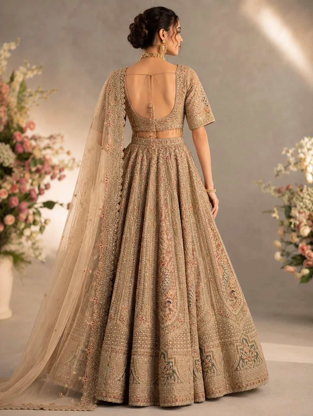 golden embroidered lehenga