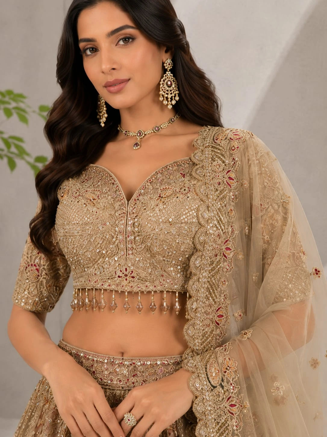 golden embroidered lehenga