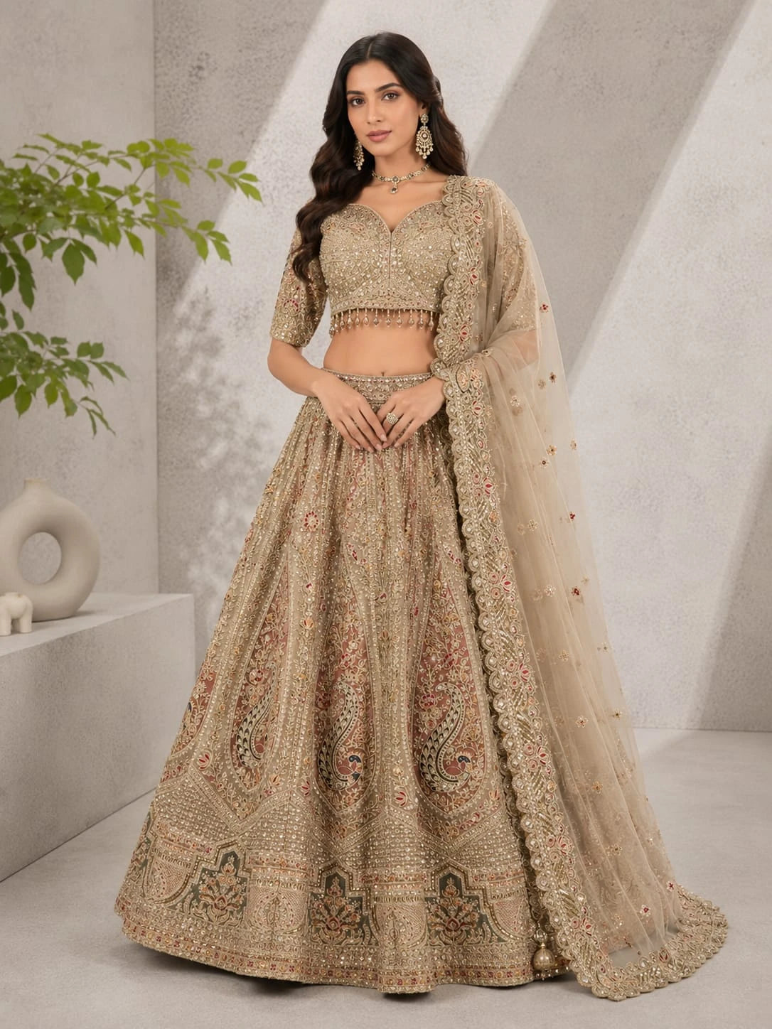 golden embroidered lehenga
