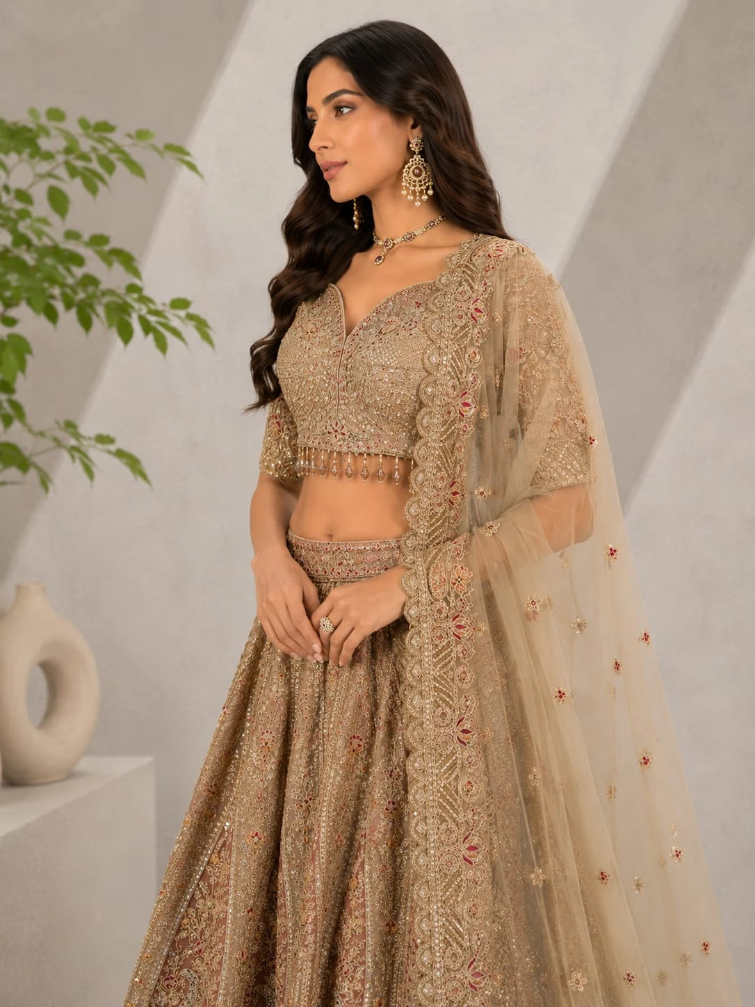 golden embroidered lehenga