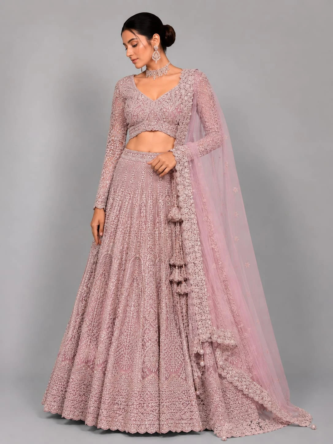 peach lehenga with dupatta