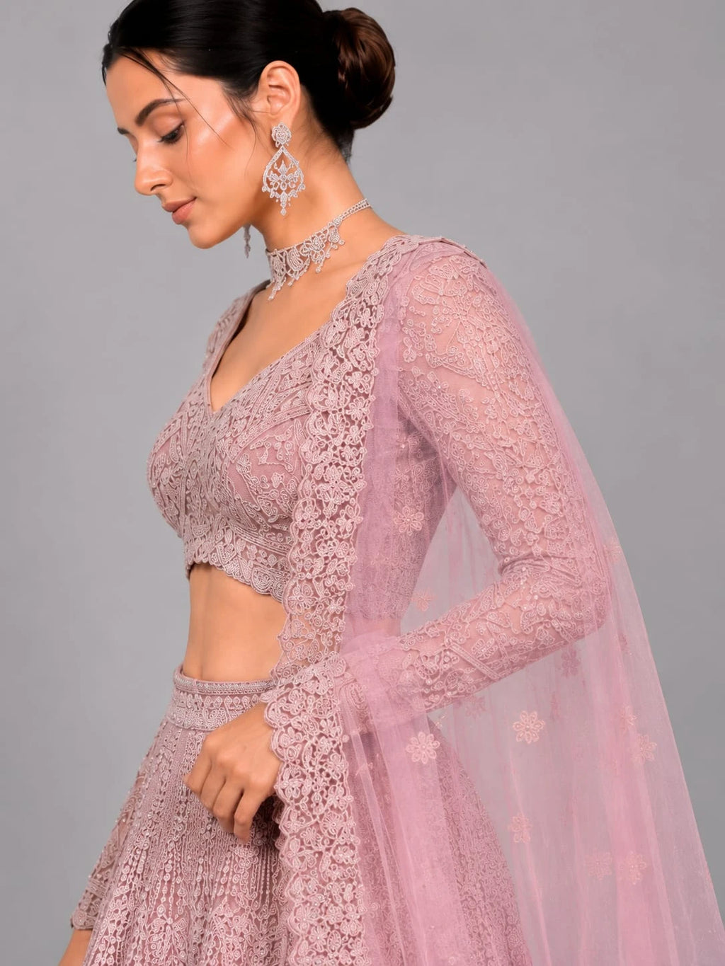 peach lehenga with dupatta