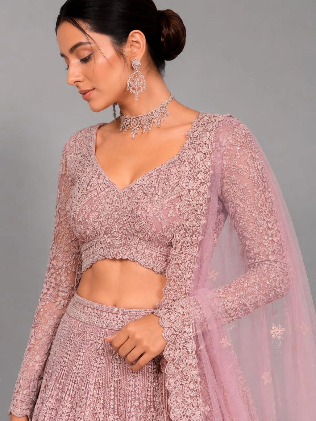peach lehenga with dupatta