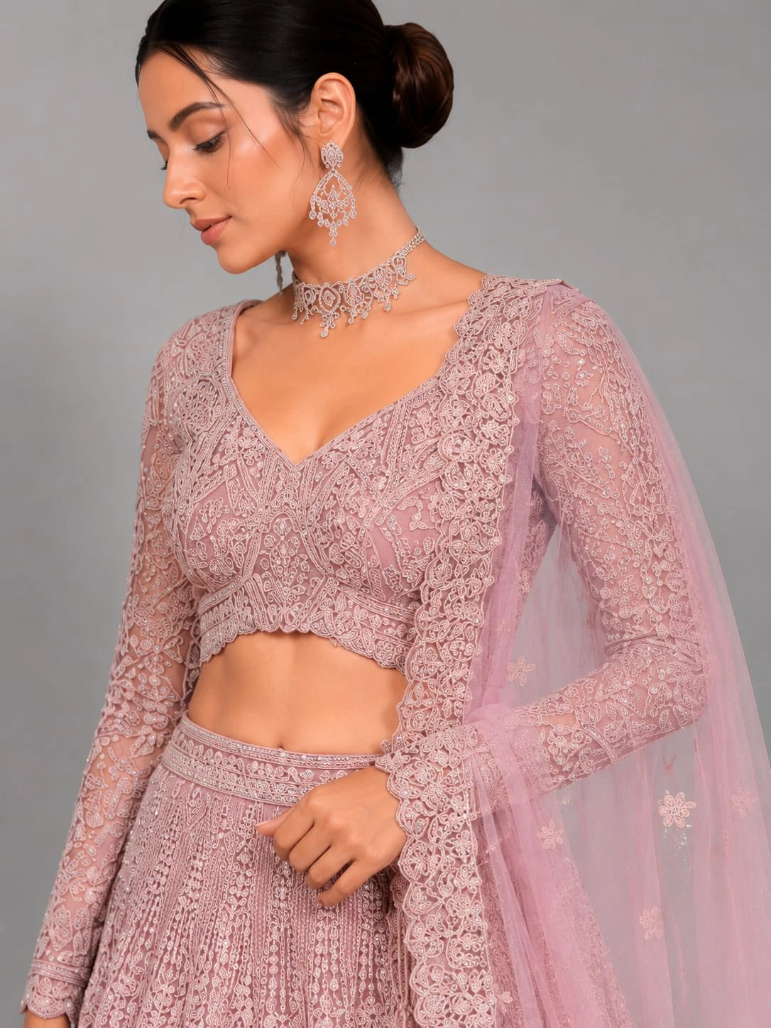 peach lehenga with dupatta