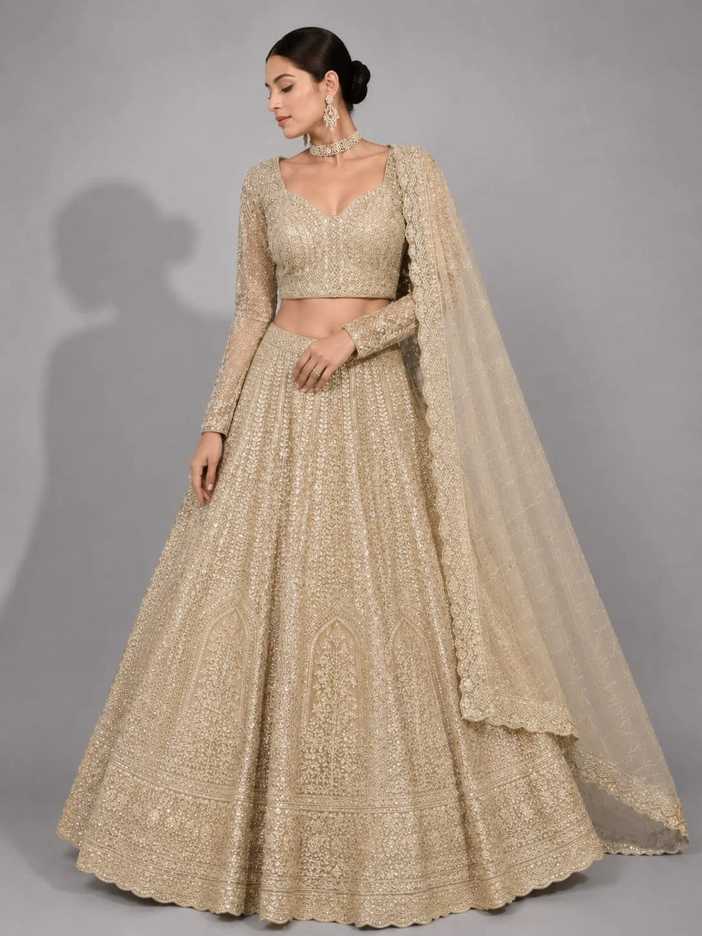 gold lehenga with dupatta