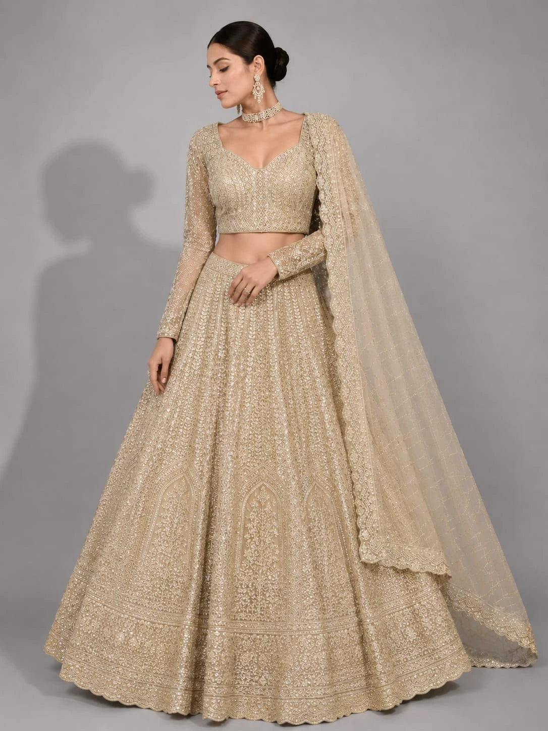 gold lehenga with dupatta
