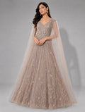 brown cape sleeve gown