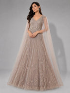 brown cape sleeve gown
