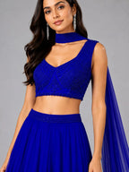 blue one shoulder lehenga
