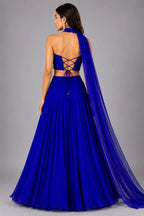 blue one shoulder lehenga