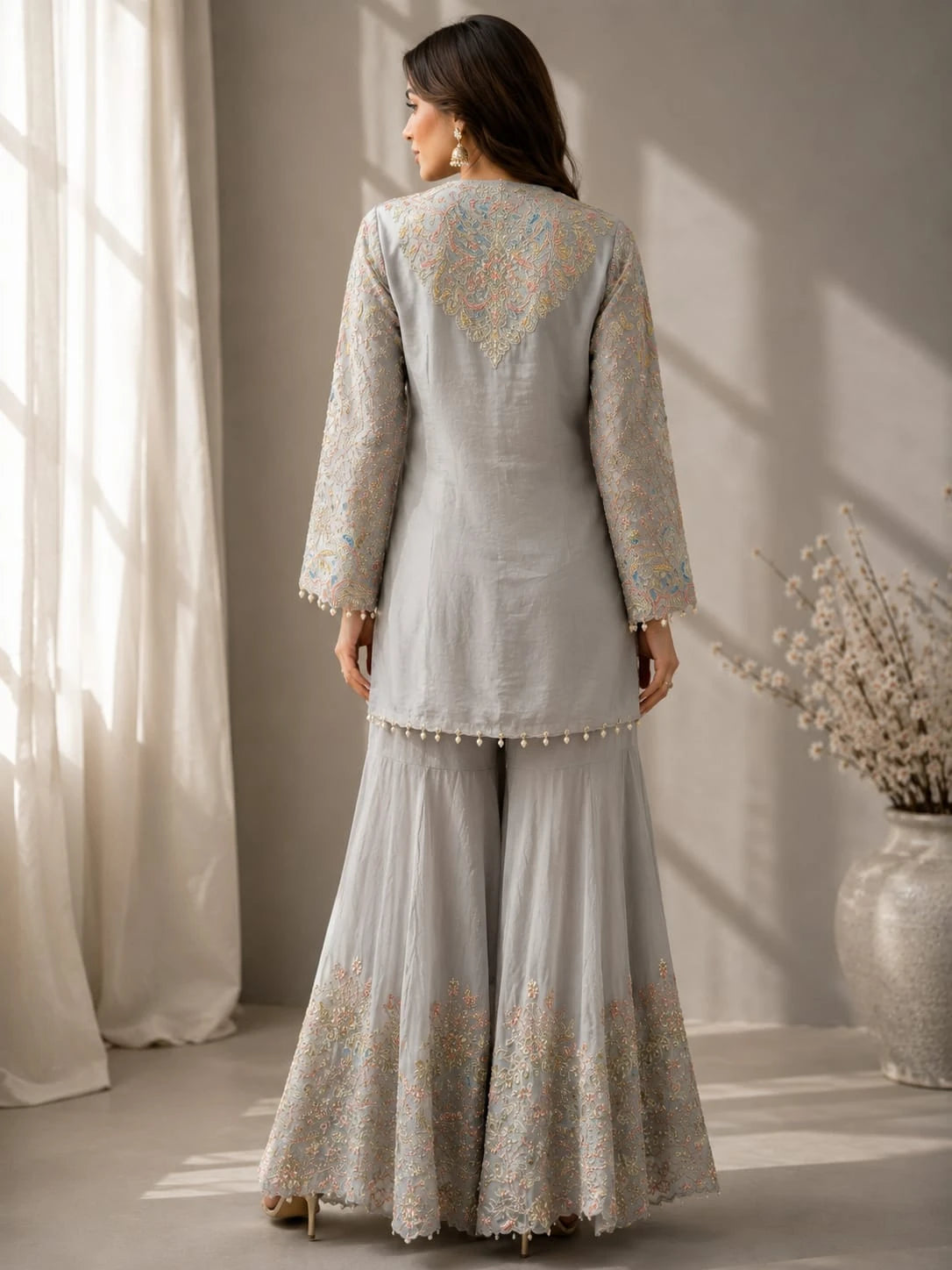 grey kurti with sharara