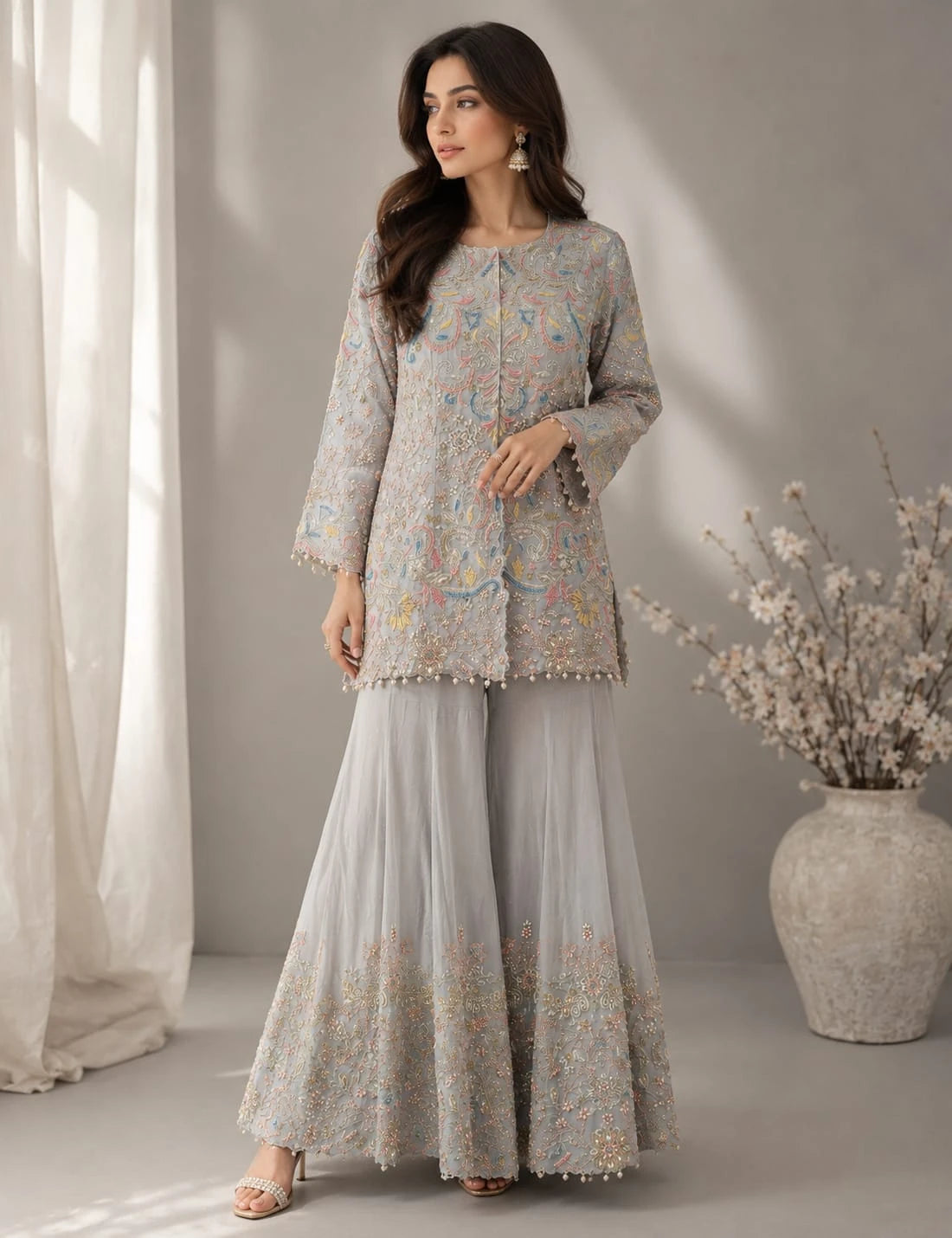 grey kurti with sharara