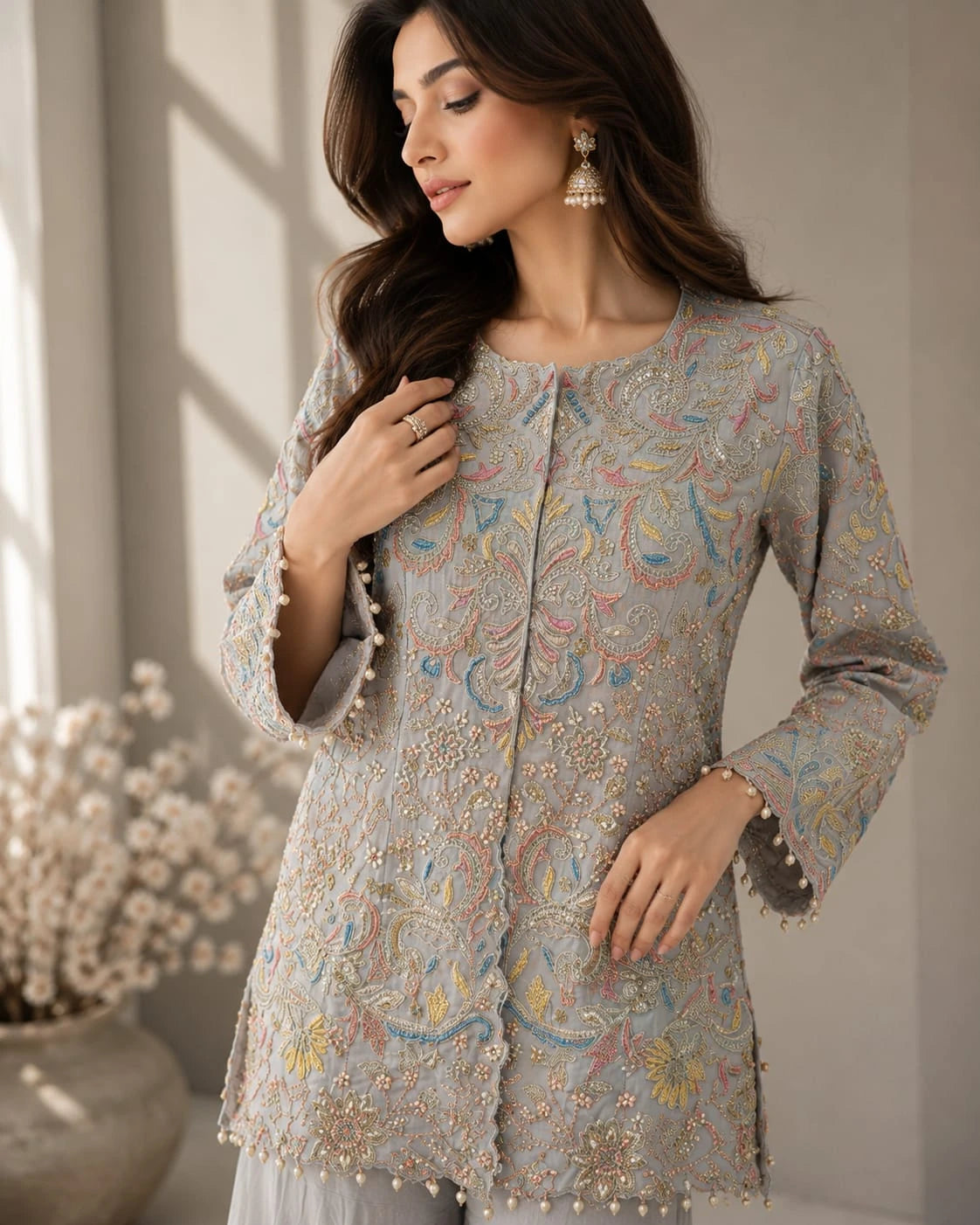 grey kurti with sharara