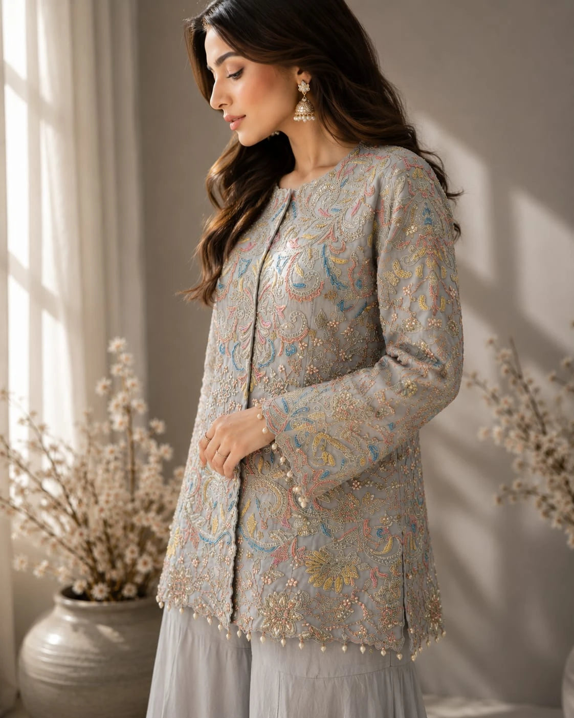 grey kurti with sharara