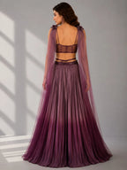 purple cape style dupatta lehenga