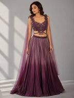 purple cape style dupatta lehenga
