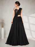 black pre draped lehenga
