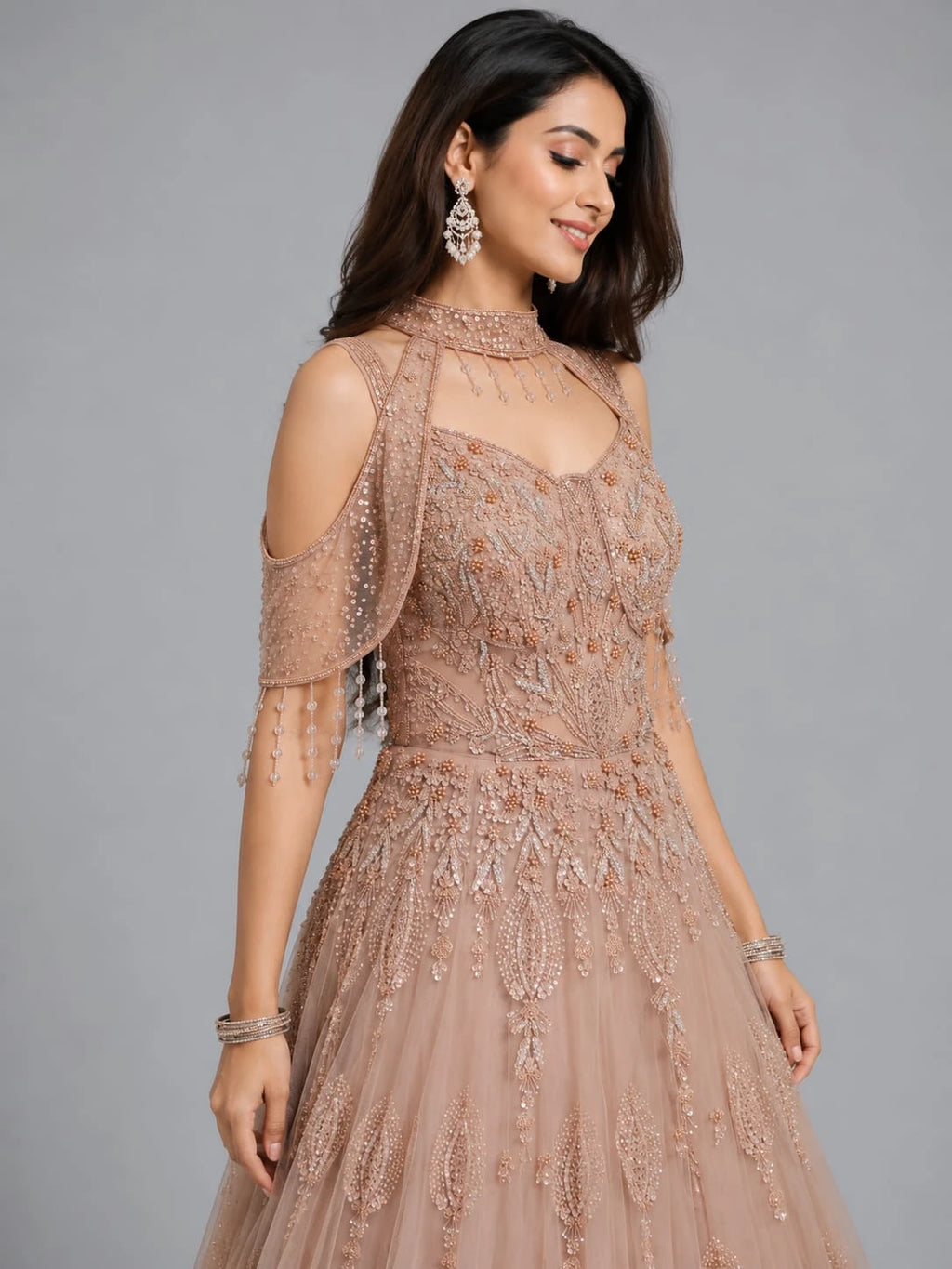 chiku embellished net gown
