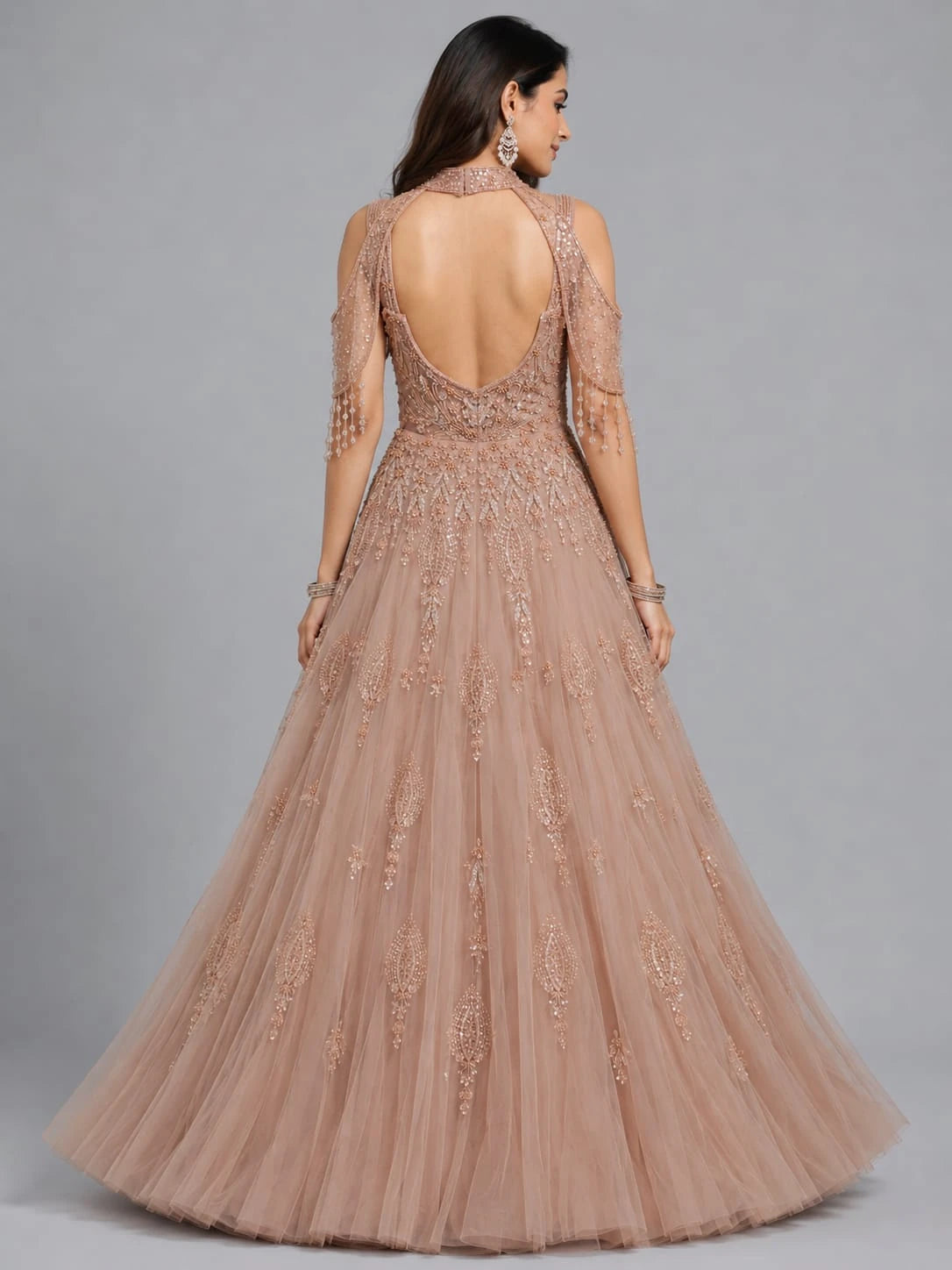 chiku embellished net gown