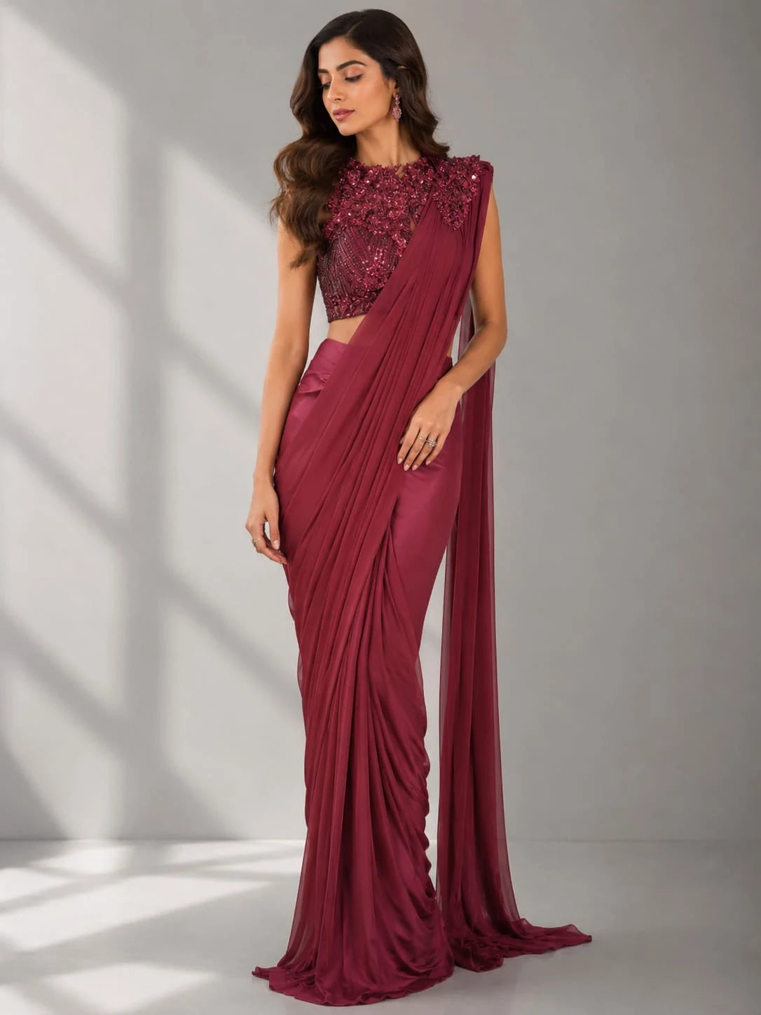 designer red saree