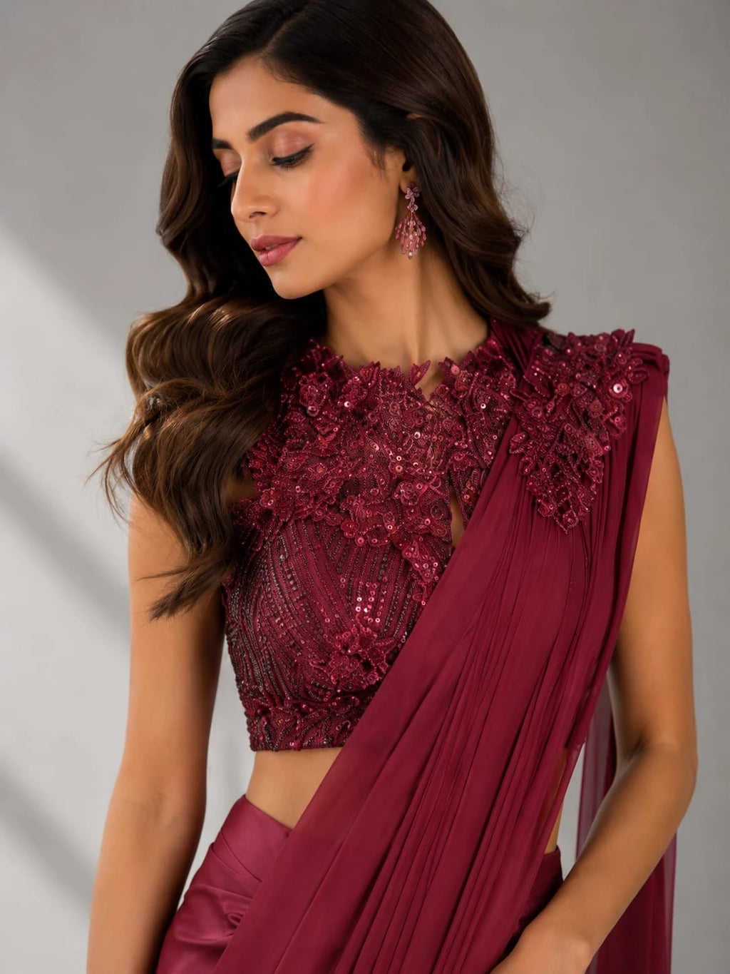 designer red saree