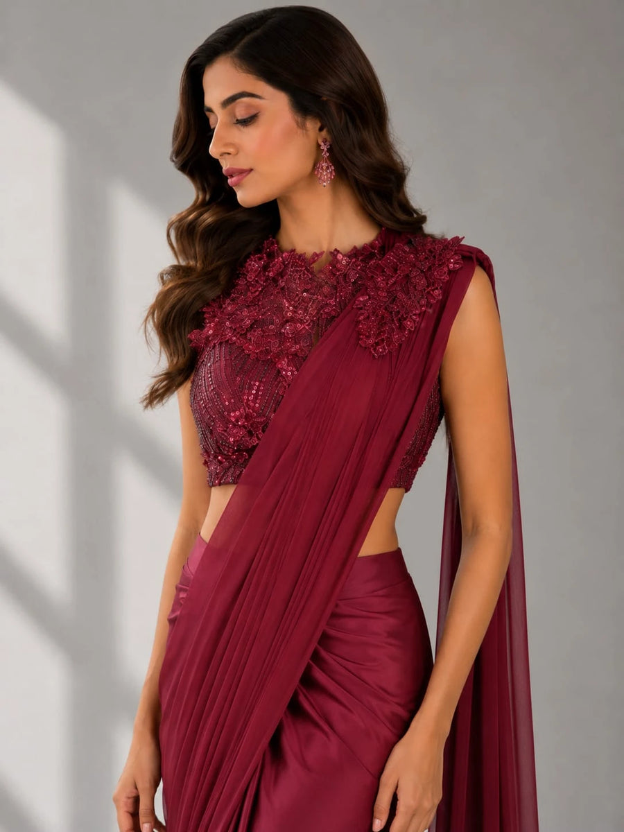 designer red saree