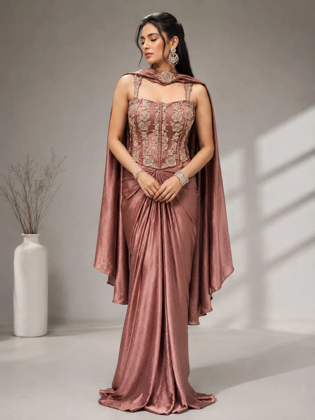 dusty pink dhoti set