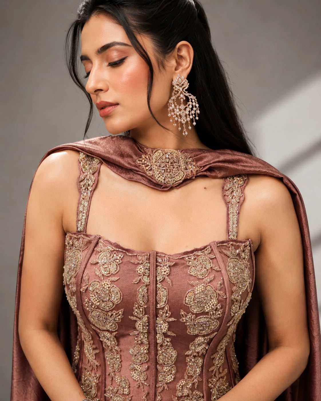 dusty pink dhoti set